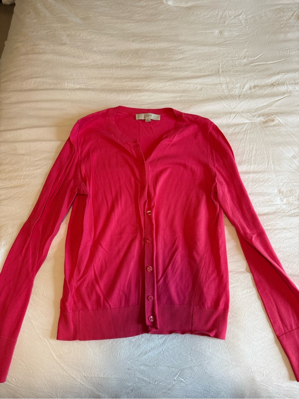 LOFT V-Neck Bright Pink Button-Front Cardigan